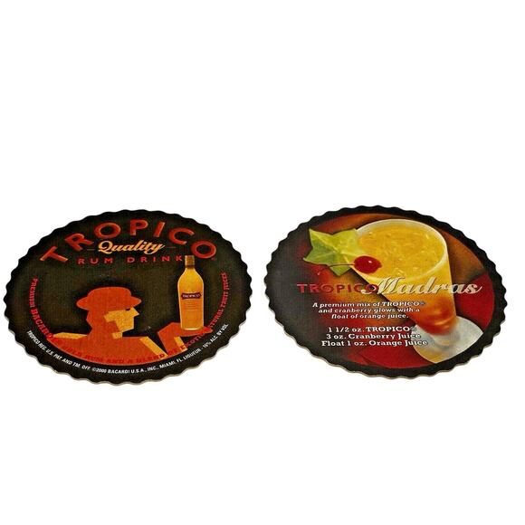Tropico‎ Quality Rum Drink Coasters Madras Cocktail Recipe Barware - Picture 1 of 7